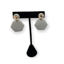 Load image into Gallery viewer, Handmade Grey with a dab of Cream Octagon Dangling Earrings