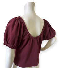 Load image into Gallery viewer, Women’s Puff Sleeve Scoop Neck Top in Burgundy