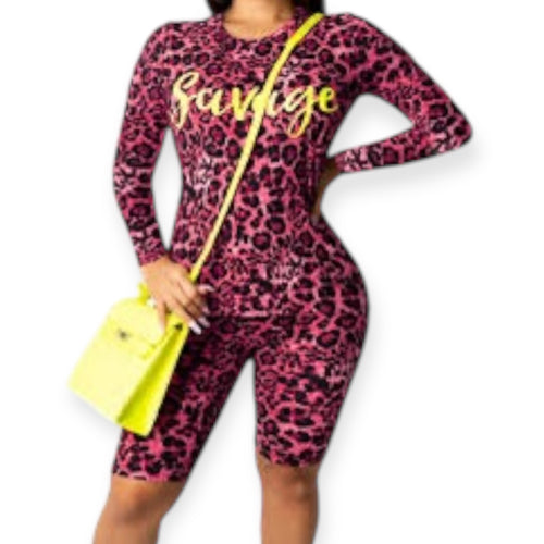 Pink Leopard Print 'Savage' Set