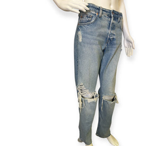 Classic Blue 90s Boyfriend Distressed Women's Jeans