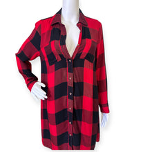 Load image into Gallery viewer, Red and Black Plaid Button-Up Shirt Dress