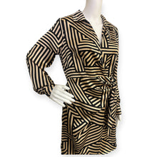 Load image into Gallery viewer, Sincerely Jules Black &amp; Gold Geometric Wrap Dress