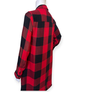 Red and Black Plaid Button-Up Shirt Dress