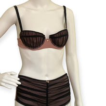 Load image into Gallery viewer, Vintage Moschino Rose &amp; Black Lace Unwire Bra Set with Gilded Gold &quot;Heart&quot; Accent