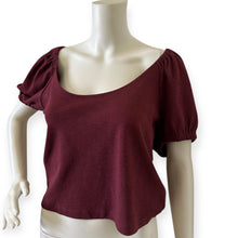 Load image into Gallery viewer, Women’s Puff Sleeve Scoop Neck Top in Burgundy