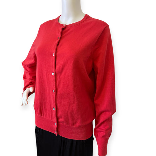 Women's Crew Neck Cardigan Sweater Red Button-Up