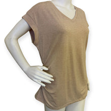 Load image into Gallery viewer, Casual Tan PGANDS Women&#39;s V Neck Sleeve Shirts Ruched Dressy Casual Basic Top