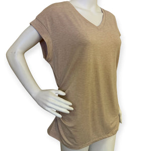Casual Tan PGANDS Women's V Neck Sleeve Shirts Ruched Dressy Casual Basic Top