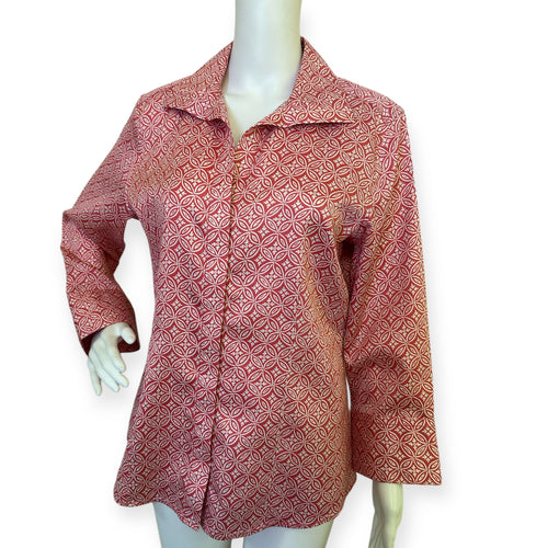 Red Geometric Patterned Button-Up Shirt