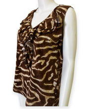 Load image into Gallery viewer, LRL Ralph Lauren Brown Animal Print Ruffled V-Neck Sleeveless Top