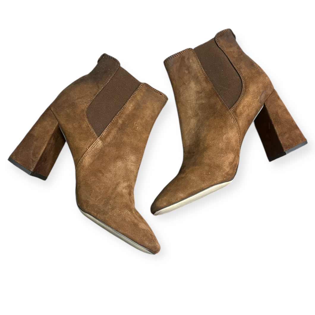 Sam Edelman Suede Stacked Heel Ankle Booties, Camel Brown