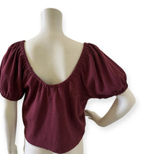 Load image into Gallery viewer, Women’s Puff Sleeve Scoop Neck Top in Burgundy