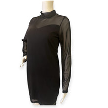Load image into Gallery viewer, Black Sheer Shinestar Panel Long Sleeve Dress