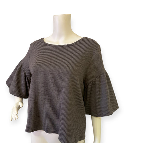 Women's Gray Textured Madison Balloon Sleeve Blouse
