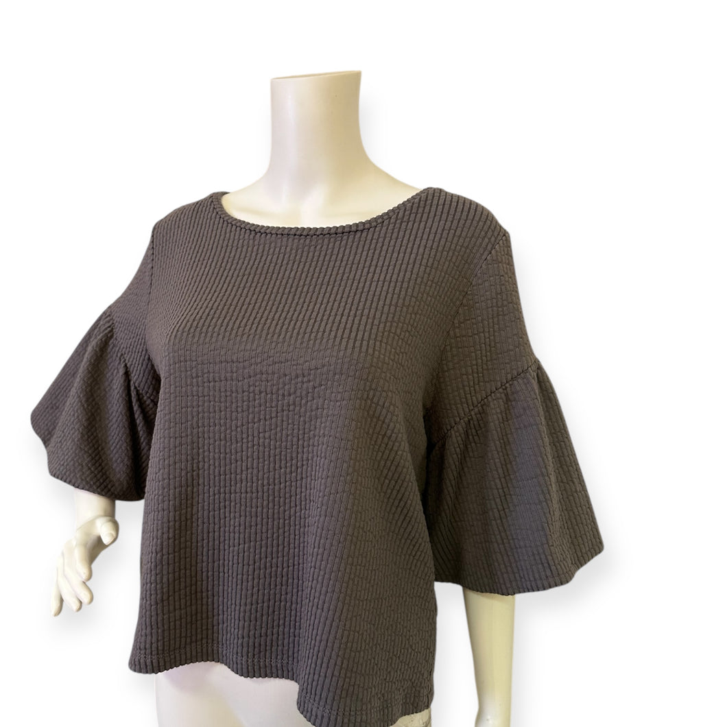 Women's Gray Textured Madison Balloon Sleeve Blouse