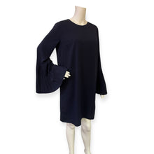 Load image into Gallery viewer, Elegant Navy Blue Shift Dress with Pleated Sleeves