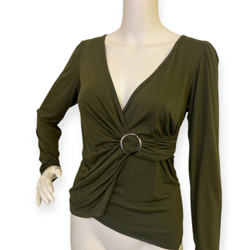 Atelier Olive Green V-Neck Women Top