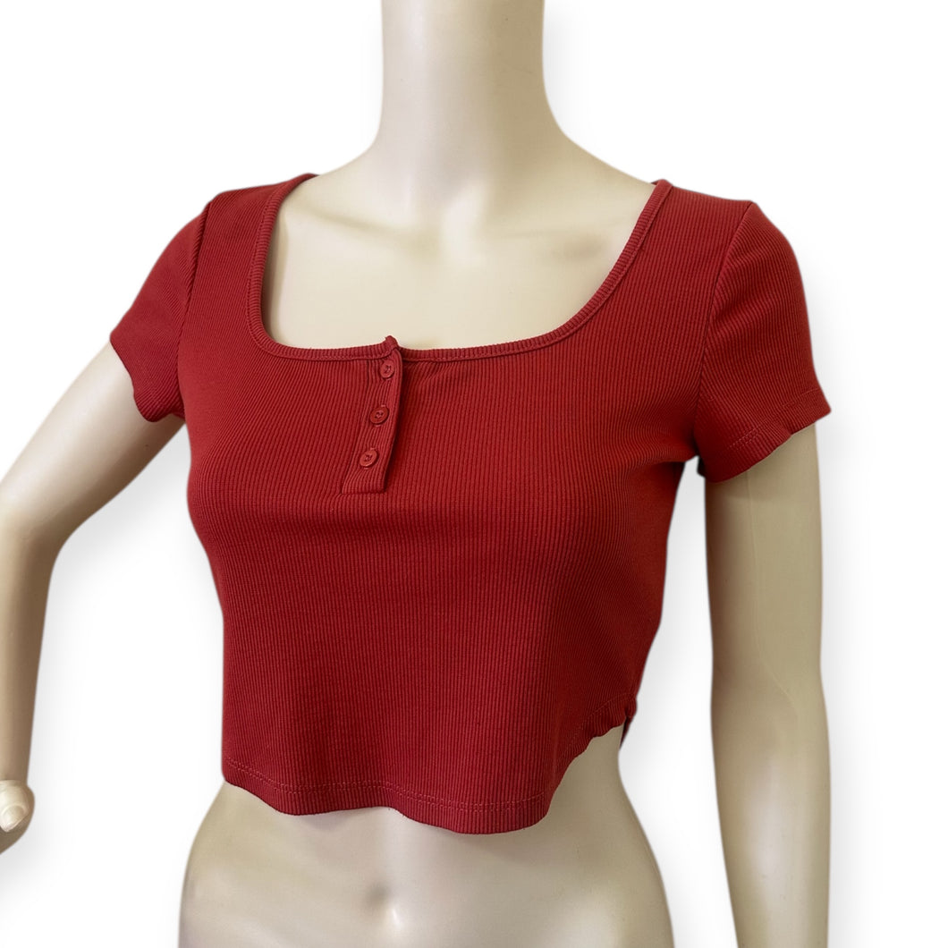 Coral Ribbed Crop Top