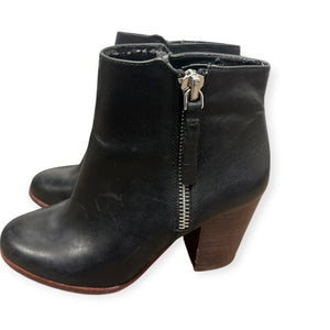 Gianni Bini Chellie Black Leather Ankle Boots with Wooden Heel