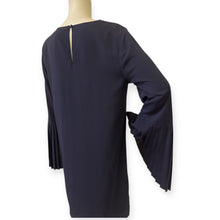 Load image into Gallery viewer, Elegant Navy Blue Shift Dress with Pleated Sleeves