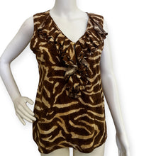 Load image into Gallery viewer, LRL Ralph Lauren Brown Animal Print Ruffled V-Neck Sleeveless Top