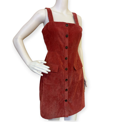 Nasty Gal Rust Button-Down Corduroy Dress