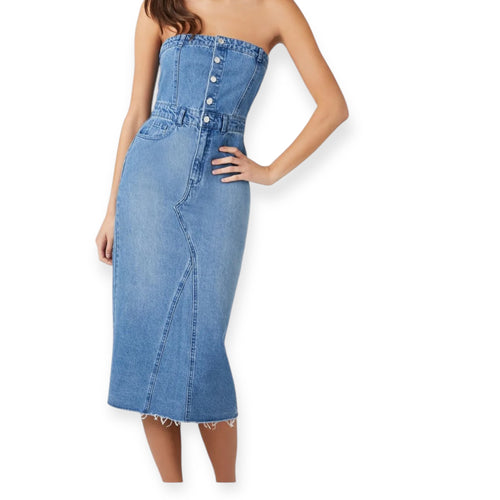Button Front Denim Tube Dress