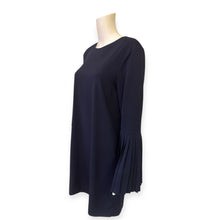 Load image into Gallery viewer, Elegant Navy Blue Shift Dress with Pleated Sleeves