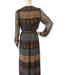 Lucca Couture Chic Patterned Maxi Dress with Long Sleeves
