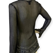 Load image into Gallery viewer, Karen Kane Lifestyle Sheer Black Embroidered Blouse