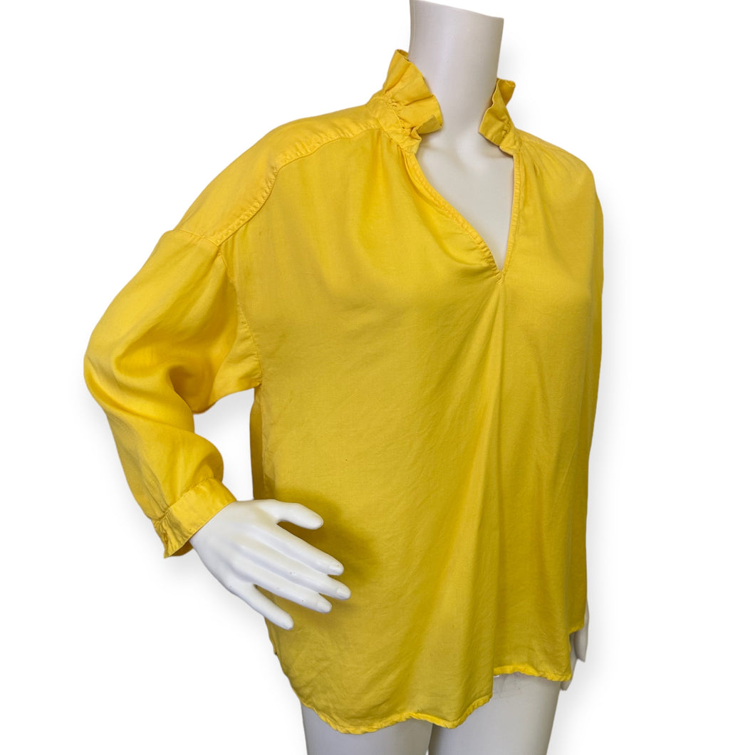 Crown & Ivy Women’s Yellow Ruffle V-Neck 3/4 Sleeve Blouse