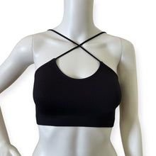 Load image into Gallery viewer, Black Ribbed Cross-Strap Crop Top