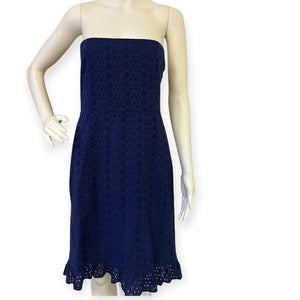 Strapless Navy Blue Eyelet Dress