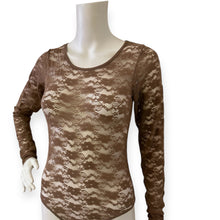 Load image into Gallery viewer, Elegant Brown Lace Long Sleeve Leotard