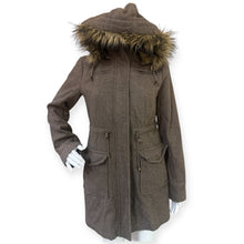 Load image into Gallery viewer, New York &amp; Company Brown Hooded Women's Coat with Faux Fur Trim
