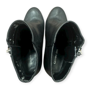 Gianni Bini Chellie Black Leather Ankle Boots with Wooden Heel