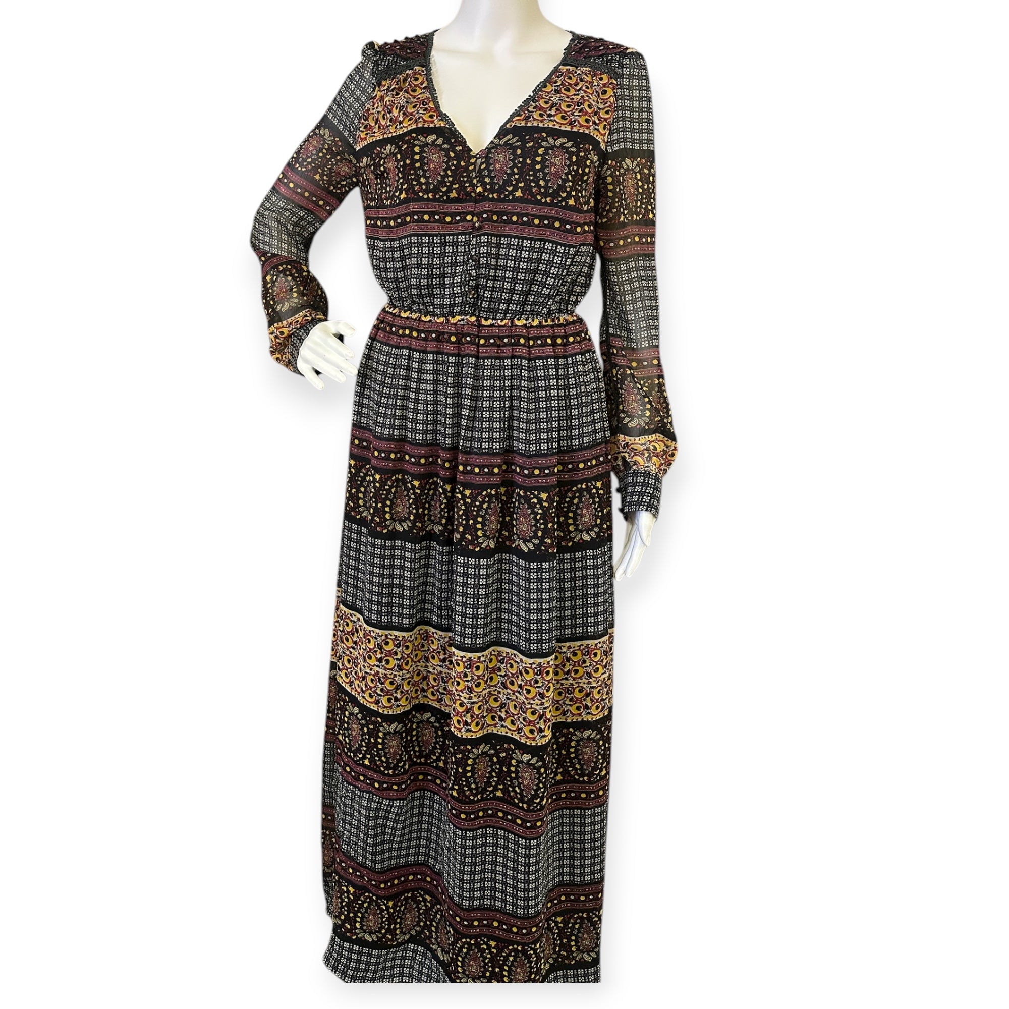 Lucca Couture Chic Patterned Maxi Dress with Long Sleeves  Dop3 Fashion LLC