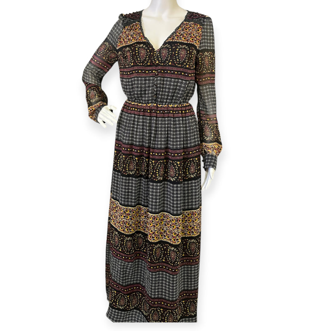 Lucca Couture Chic Patterned Maxi Dress with Long Sleeves