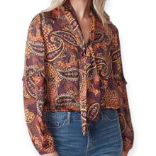 Load image into Gallery viewer, Marisol Printed Tie-Neck Banded-Waist Top