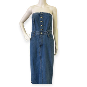 Button Front Denim Tube Dress