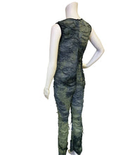 Load image into Gallery viewer, Textured Sleeveless Distressed Flare Pant Jumpsuit