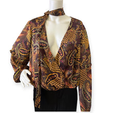 Load image into Gallery viewer, Marisol Printed Tie-Neck Banded-Waist Top
