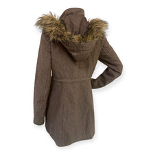 Load image into Gallery viewer, New York &amp; Company Brown Hooded Women's Coat with Faux Fur Trim