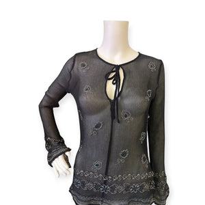 Karen Kane Lifestyle Sheer Black Embroidered Blouse