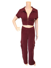 Load image into Gallery viewer, Ribbed Cargo Wide-Leg Pants Set