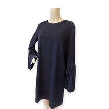 Load image into Gallery viewer, Elegant Navy Blue Shift Dress with Pleated Sleeves
