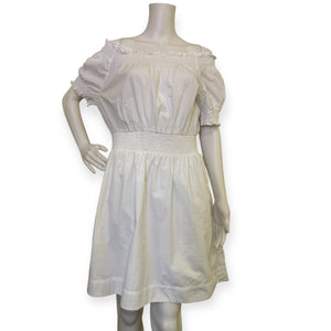 Smocked puff-sleeve cotton poplin dress