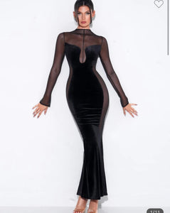 Paislee Black Velvet Long Sleeve Gown