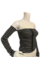 Load image into Gallery viewer, Women’s Black &amp; White Striped Off The Shoulder Shirt