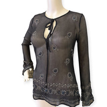 Load image into Gallery viewer, Karen Kane Lifestyle Sheer Black Embroidered Blouse
